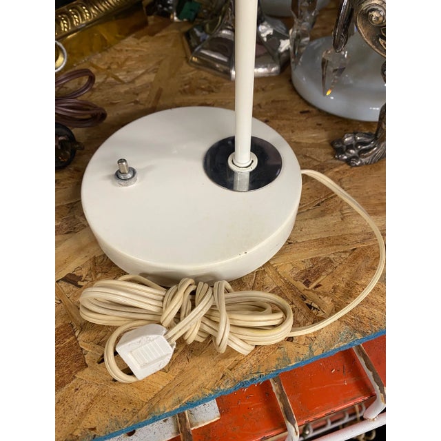 Vintage Mid Century Modern White Enamel Metal Arch Desk Lamp W/ Chrome Accents For Sale - Image 11 of 12