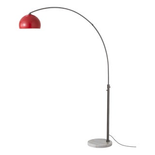 Half Dome 92" Mid Century Floor Lamp in Red/Black - White Marble Base For Sale