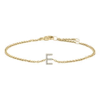 10K Yellow Gold Diamond Accent "E" Initial Charm and Link Bracelet For Sale