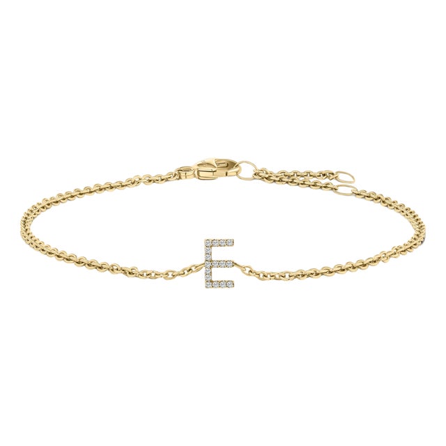 10K Yellow Gold Diamond Accent "E" Initial Charm and Link Bracelet For Sale