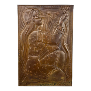 Vintage Moorish Gypsy Women Hammered Copper Wall Hanging Panel