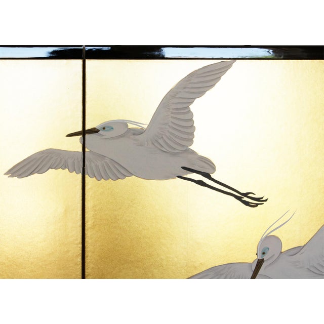 "Wave and White Herons" by Sekko, Heisei Era Japanese Byobu Screen For Sale - Image 4 of 18