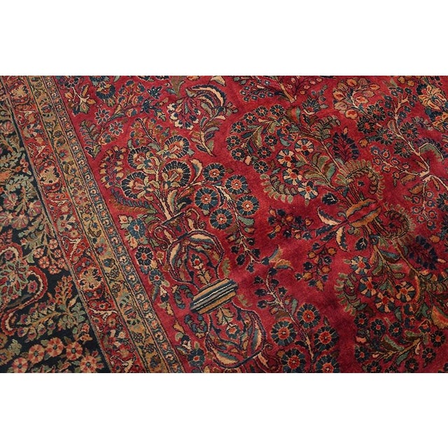 1920s Red Floral Antique Persian Sarouk Carpet 13' 8" X 14' Knotted Wool Rug For Sale - Image 10 of 11