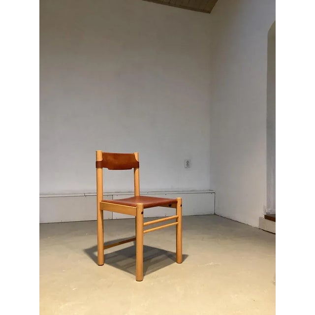 Mid-Century Modern Vintage Italian Leather and Beech Stick Chair attributed to Ibisco, 1970s For Sale - Image 3 of 8