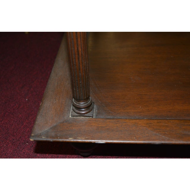 1960s Barbara Baker Style 3 Tier Square Wood & Glass Top Table W/ Columns & on Castors For Sale - Image 6 of 18