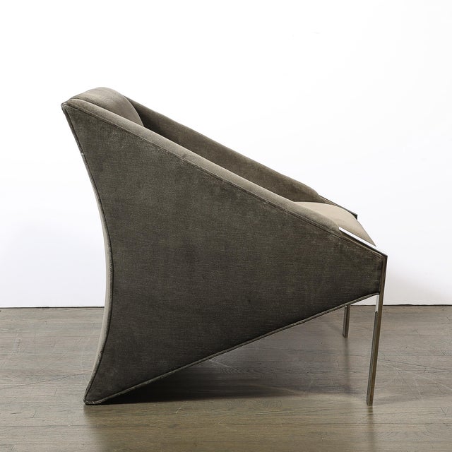 Mid-Century Angular Club Chairs W/ Polished Nickel Supports For Sale - Image 9 of 10