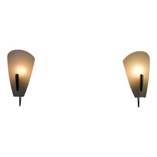 Mid-Century Brass and Glass Wall Lamps attributed to Stilnovo, Italy, 1960s, Set of 2 For Sale
