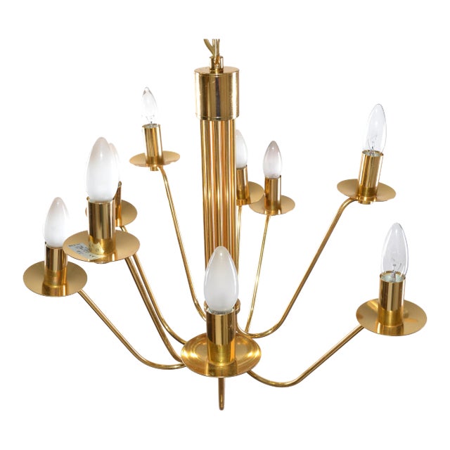 Stilkronen Mid-Century Modern Nine Lights Gold Plate & Brass Chandelier Italy For Sale