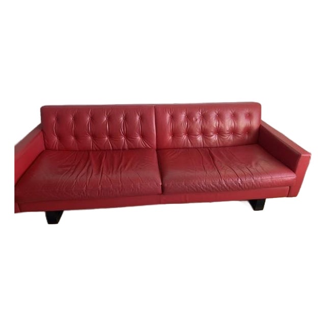 Midcentury Style Sofa Red Leather by Room & Board (Stated Price or Obo) For Sale