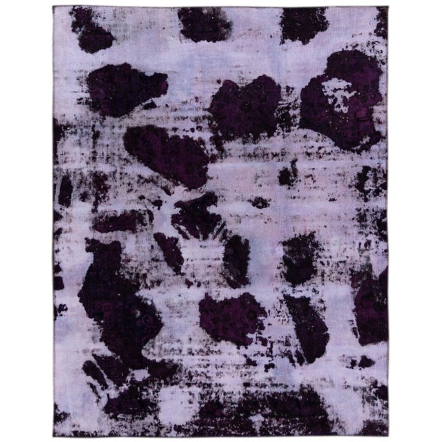 Vintage Distressed Turkish Handmade Purple Abstract Wool Rug For Sale - Image 10 of 10
