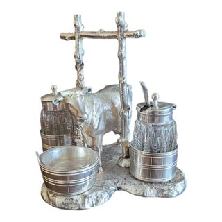 Antique Victorian Silverplate Cow Cruet Set Condiment Holder For Sale