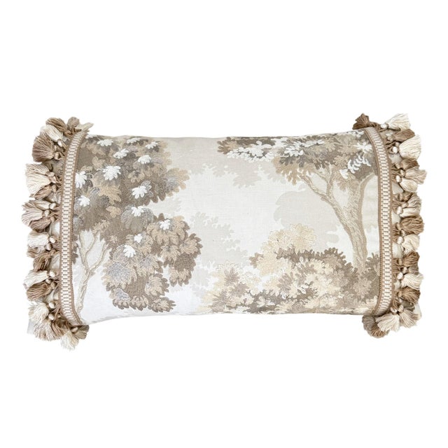 Verdure on the light side. This lovely embroidered fabric with it 's leafy towering trees, has a light and airy color...
