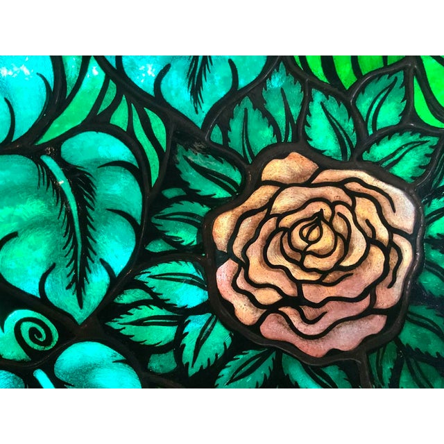 Mid-Century Modern 1970s Vintage Stained Glass Panel — Tiger in the Jungle For Sale - Image 3 of 7