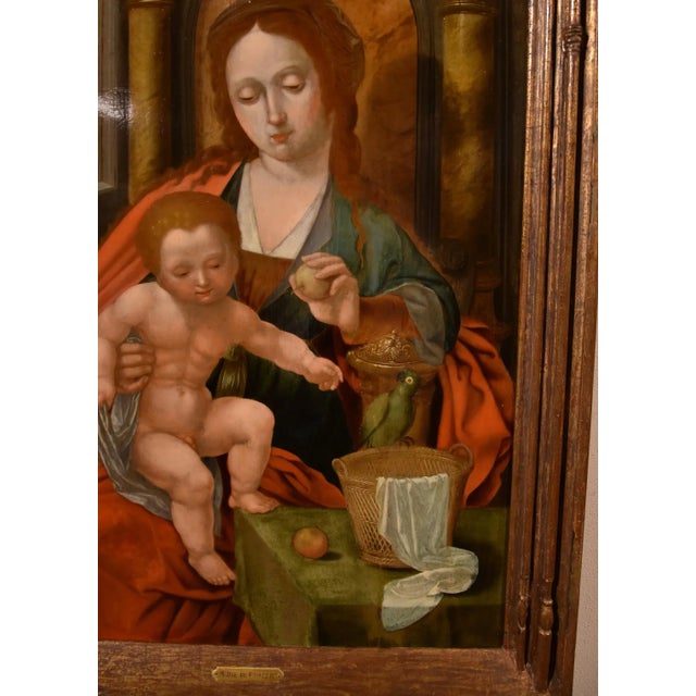 Follower of Maestro Del Pappagallo, Madonna, 1600, Oil on Board, Framed For Sale - Image 12 of 17