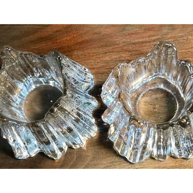 1980s Nybro Swedish Crystal Iceberg Volcano Votive Candle Holders a