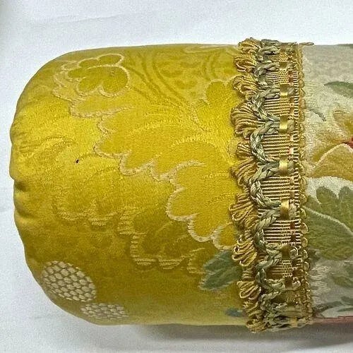 Traditional Vintage Pair Floral Silk Bolster Pillows For Sale - Image 3 of 4