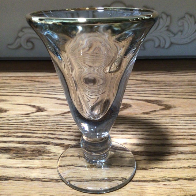 Set of 6 vintage, very thick glass, gold rim cordial/Port wine glasses. These glasses are for petite drinks that are meant...