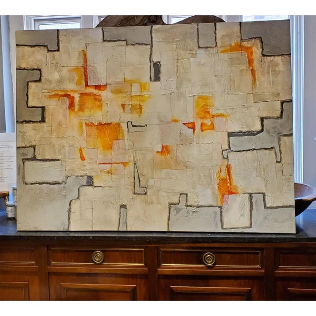 A bold and atmospheric abstract by contemporary artist Louis Shields, "Shadow Fires" blends structure and spontaneity in a...