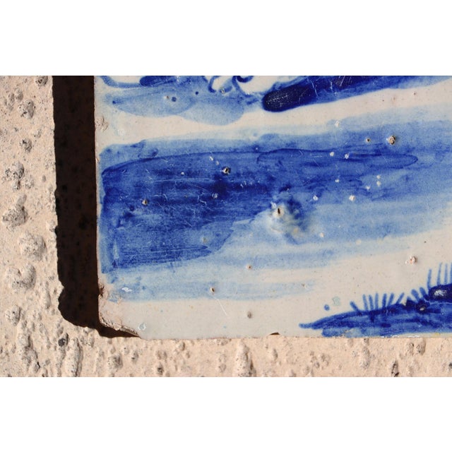 Antique 18th Century Blue and White Portuguese Tile Depicting a Foot on a Baroque Sandal For Sale - Image 6 of 9