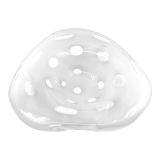 Large Italian Murano Glass Bowl --- Opalescent White With Large Clear Polka Dots Designed by Fratelli Toso For Sale