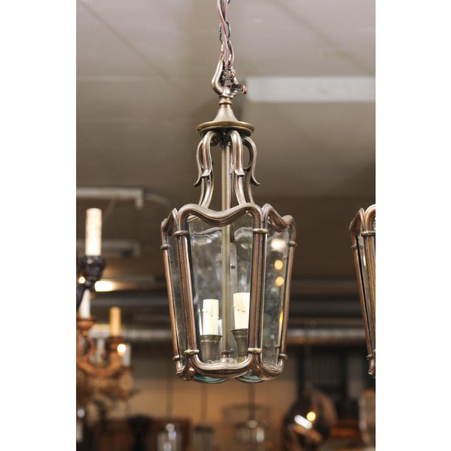 1940s Patinated Bronze Lanterns With Beveled Glass, France - a Pair For Sale - Image 11 of 12
