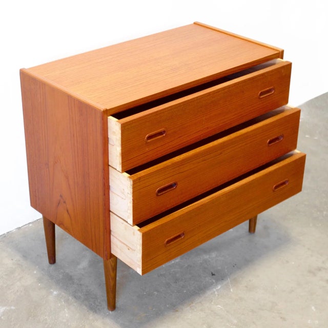 Danish Teak Chest of 3 Drawers / Low Dresser For Sale - Image 9 of 12