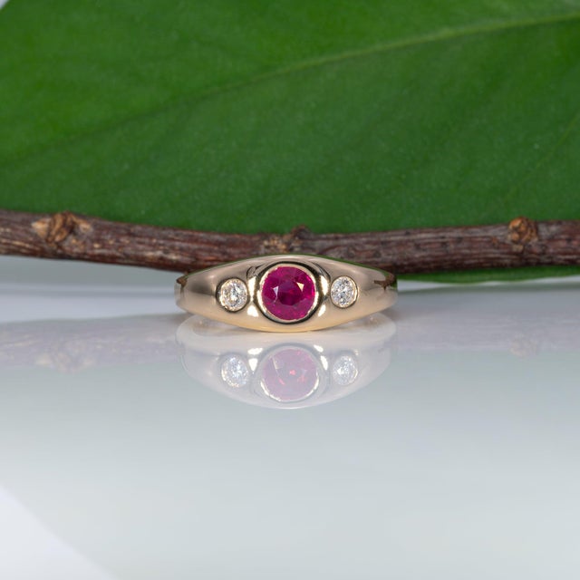 2020s Aaa Burma Ruby Ring With Earth-Mined Diamond Accents in Solid 14k Gold, 5mm, Size 6.75 For Sale - Image 5 of 9