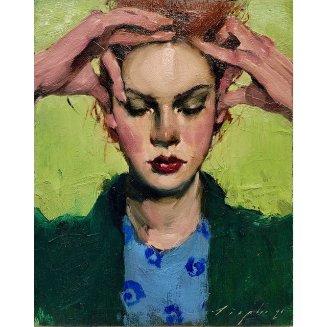 American Malcolm Liepke -Young Girl in Deep Meditation -Oil Painting For Sale - Image 3 of 9
