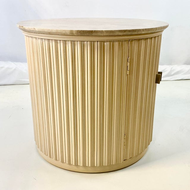 Vintage Neoclassical Roman Contemporary Century Furniture Drum Marble Top Side Table For Sale - Image 13 of 16