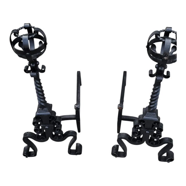 Pair of 1920s Wrought Iron Andirons Arts & Crafts Fireplace Antique For Sale In Philadelphia - Image 6 of 14