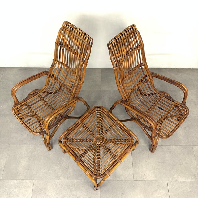 Vintage Italian Chairs and Coffee Table in Wicker, 1970s, Set of 3 For Sale - Image 6 of 18