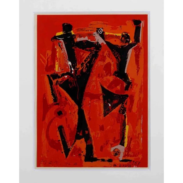 Red Composition is an original artwork realized by Marino Marini in 1953. Mixed colored lithograph. Signed and dated on...