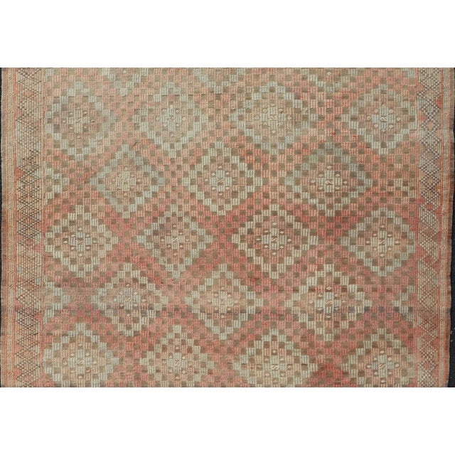 Colorful Vintage Turkish Embroidered Flat-Weave in Diamond Design in Orange 5'11" X 7'6" For Sale - Image 9 of 11