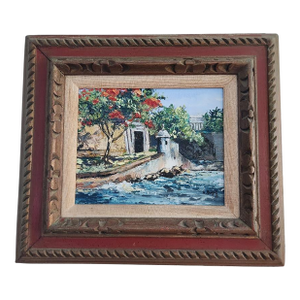 Vintage 1969 A. Burgos II Old San Juan Coastal Fort Oil Painting — Framed