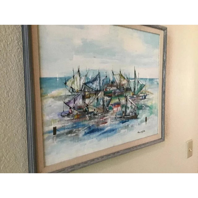 Mid-Century Modern 1980s Original Haitian Sailboats Oil Painting by Michel Valestin For Sale - Image 3 of 11