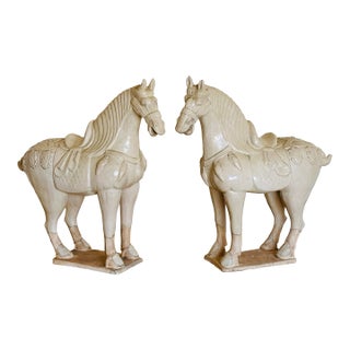20th Century Glazed Ceramic Tang Style Horses - A Pair For Sale