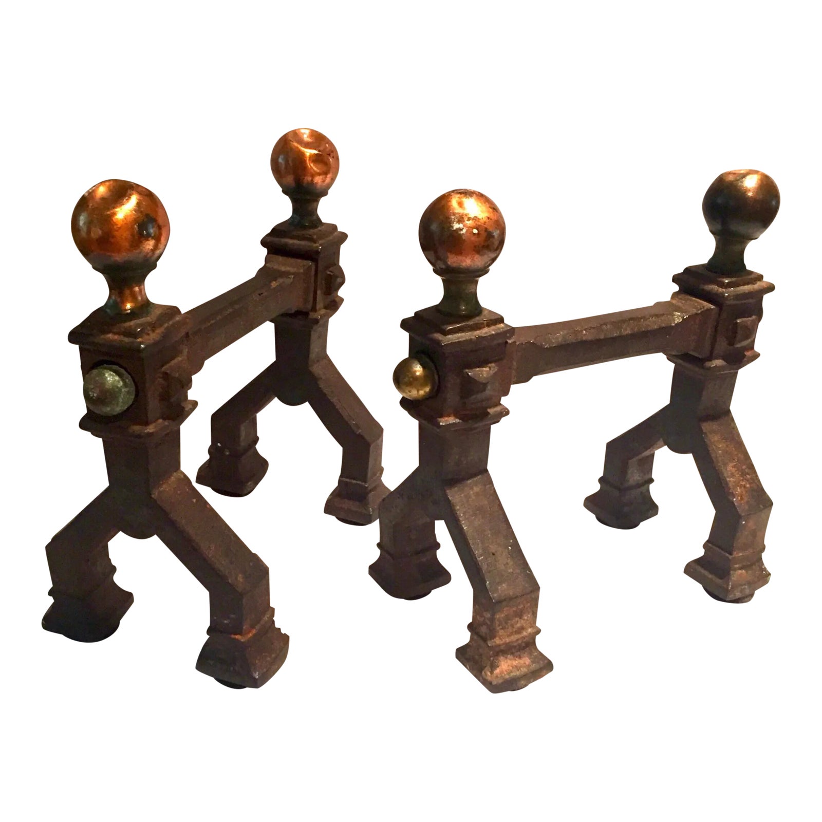 Gothic Art Deco Cast Iron Fireplace Tool Stands - a Pair | Chairish