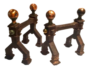 Gothic Art Deco Cast Iron Fireplace Tool Stands - a Pair