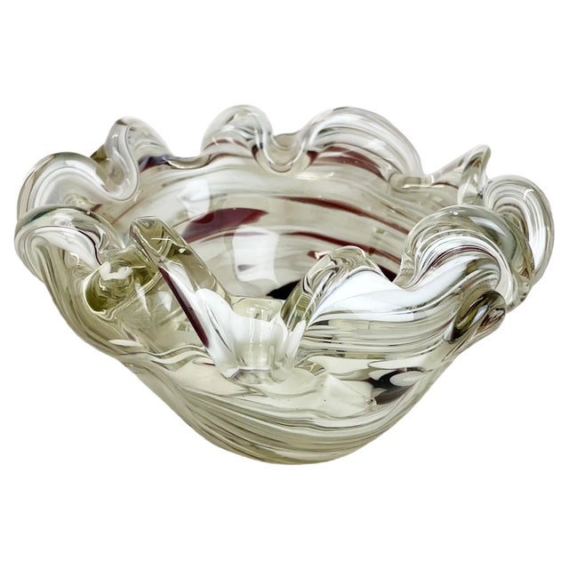 Large Italian Murano Glass Floral Bowl Ashtray, 1970s For Sale