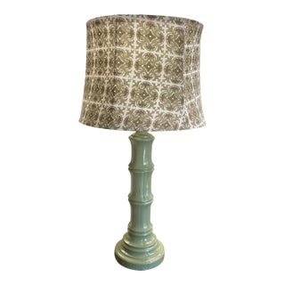 Vintage Faux Bamboo Table Lamp With Printed Geometric Shade For Sale