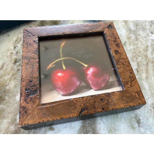 Three Original Amanda Selway British Still Lifes of Cherries, Strawberries and Green Apple Fruits in Custom Burl Wood Finished Frames For Sale - Image 11 of 13