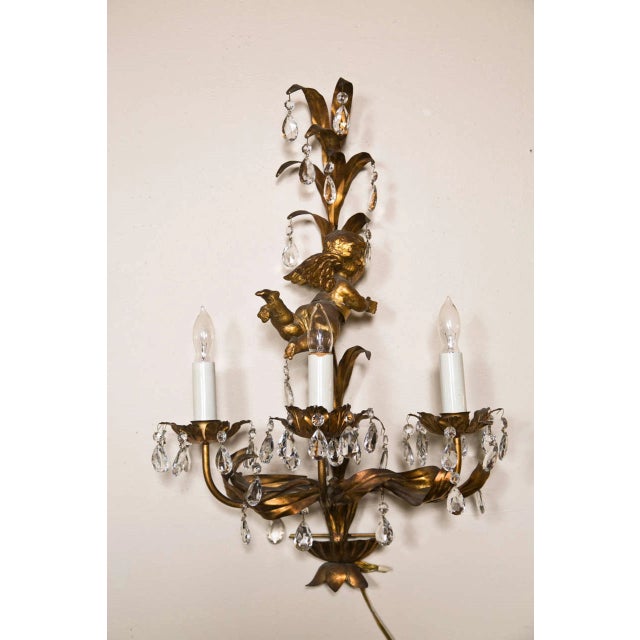 Metal French Gilt-Brass 3-Light Wall Sconces - A Pair For Sale - Image 7 of 7