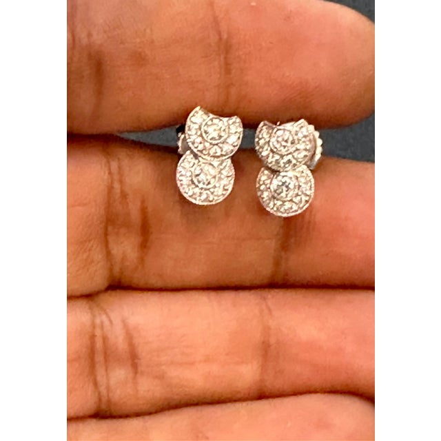 2010s 1 Carat, Cluster Stud Earrings 14 Karat White Gold Post Back, Great Value For Sale - Image 5 of 18