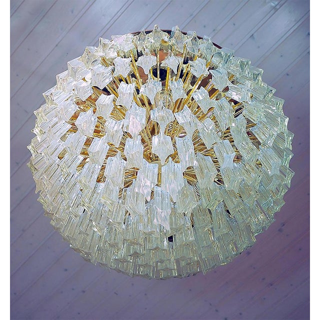 German Flush Mount Chandelier in Crystal Prism & Gilt-Brass from Palwa, 1960s For Sale - Image 6 of 11