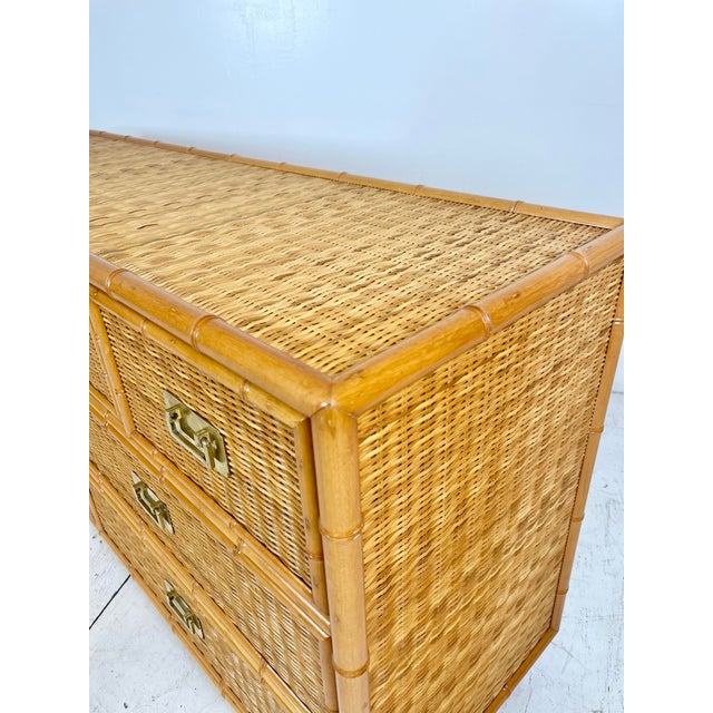 Vintage Campaign Style Faux Bamboo Wicker Chest of Drawers For Sale - Image 9 of 12