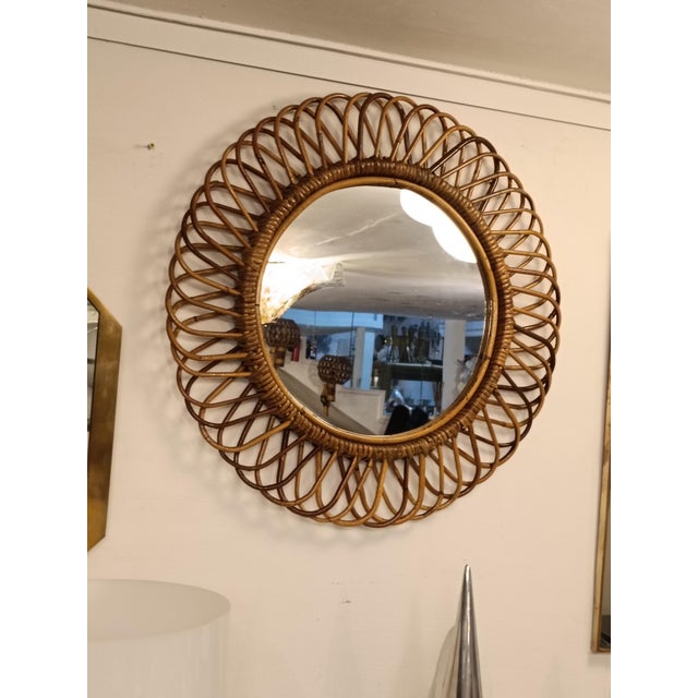 Round Rattan and Bamboo Wall Mirror attributed to Franco Albini, 1960s For Sale - Image 9 of 10