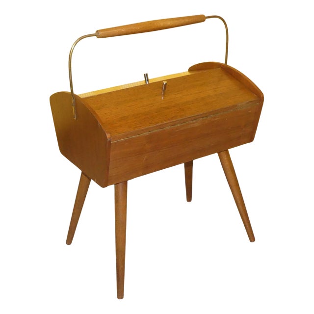 Sewing Basket in Wood on Legs, 1960s For Sale