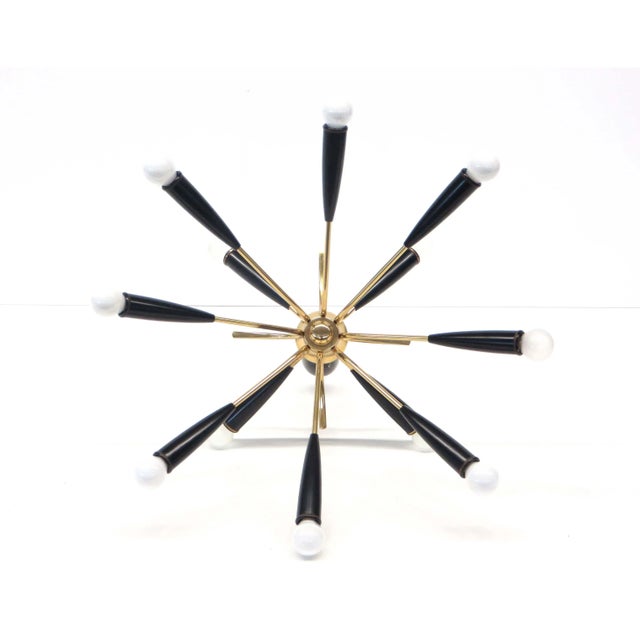 Italian Vintage Hanging Lamp Stilnovo Style Made of Brass with 12 Light Points, 1970s For Sale - Image 6 of 9