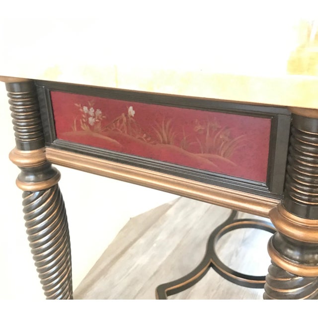 Bronze Chinoiserie and Faux Painted Marble Top Console For Sale - Image 8 of 13