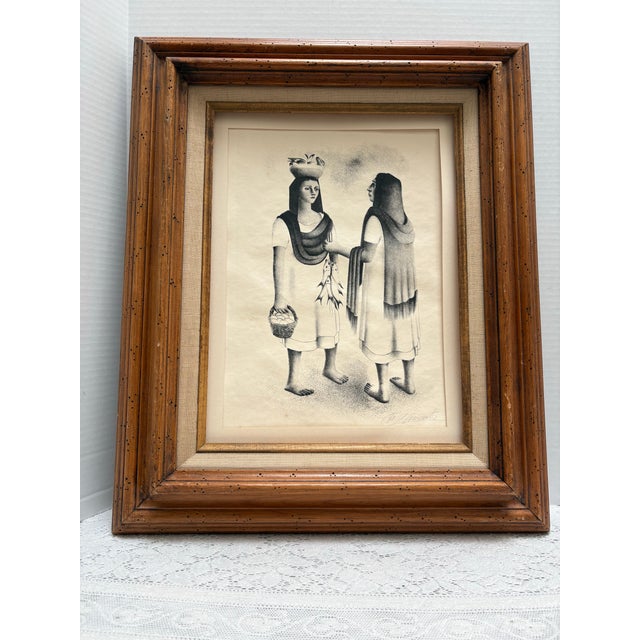 Eggshell Rare Vintage 1040s Limited Edition Francisco Dosamantes Lithograph of Fishwives at the Market For Sale - Image 8 of 9